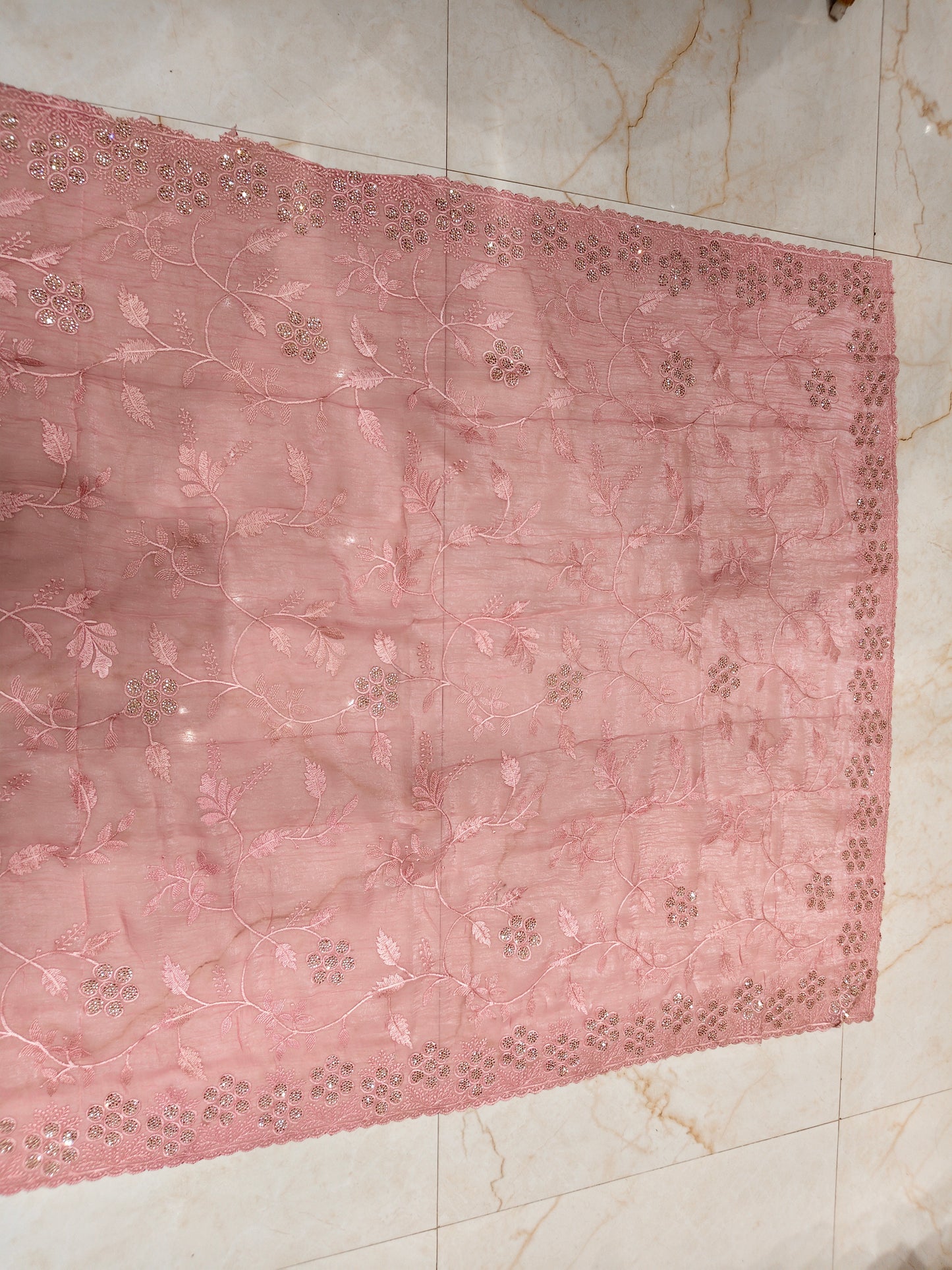 Pink Resham & Stone Work Chiffon Saree