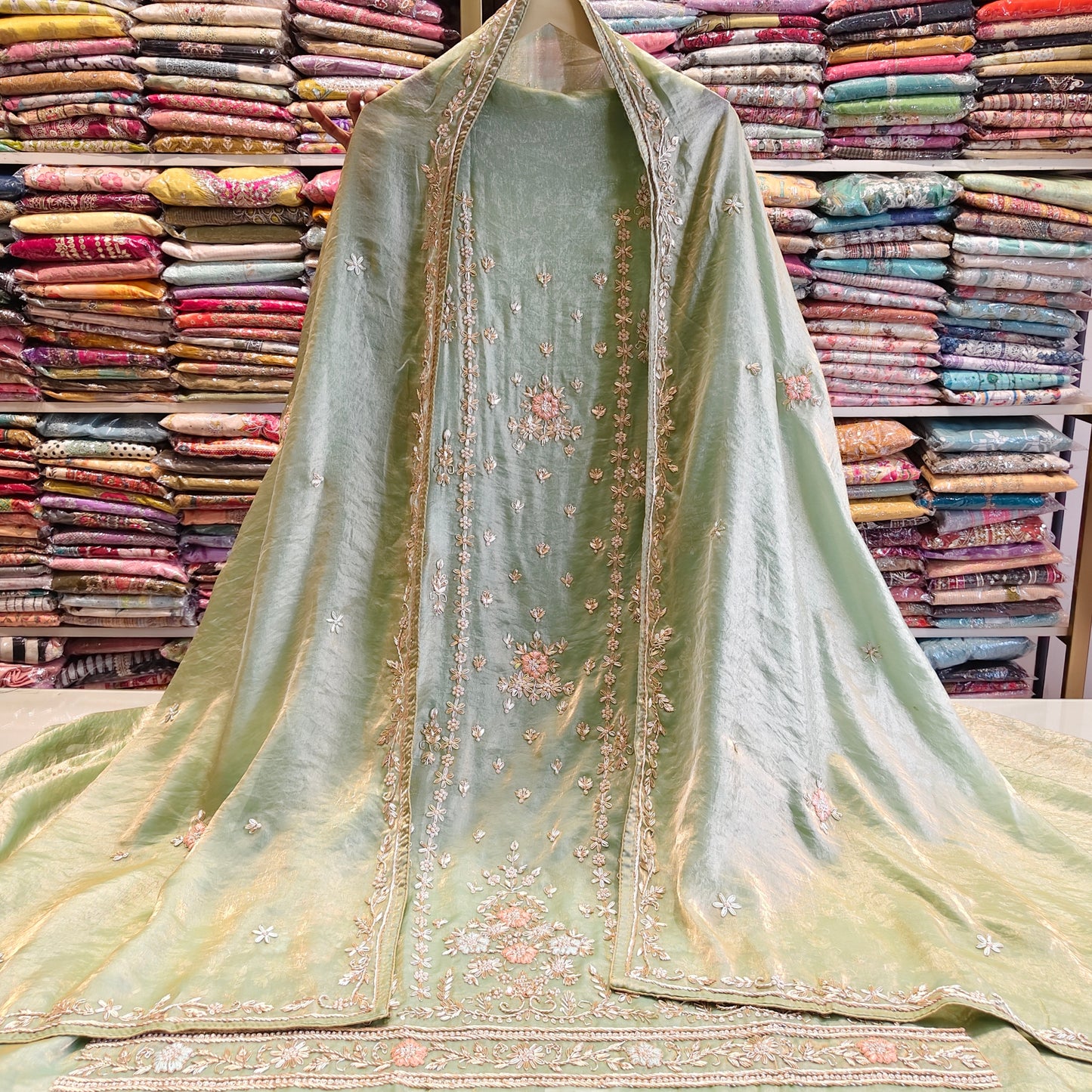 Olive Green Unstitched Suit
Tissue Suit Set
Kutdana Work Suit
Dabka Work Suit
Designer Festive Suit