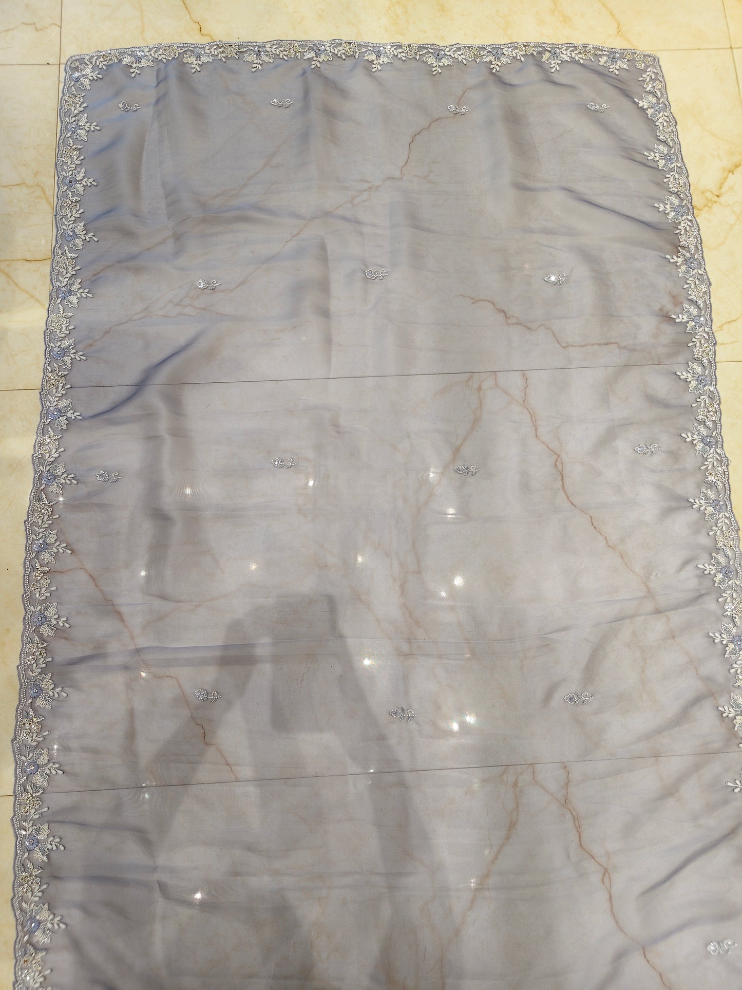 Light Blue Kutdana & Stone Work Tissue Saree
