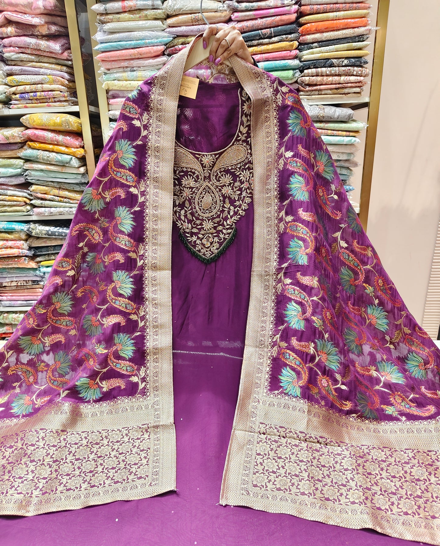 Wine Unstitched Suit
Organza Suit Set
Dabka Work Suit
Sequins Work Suit
Designer Festive Suit