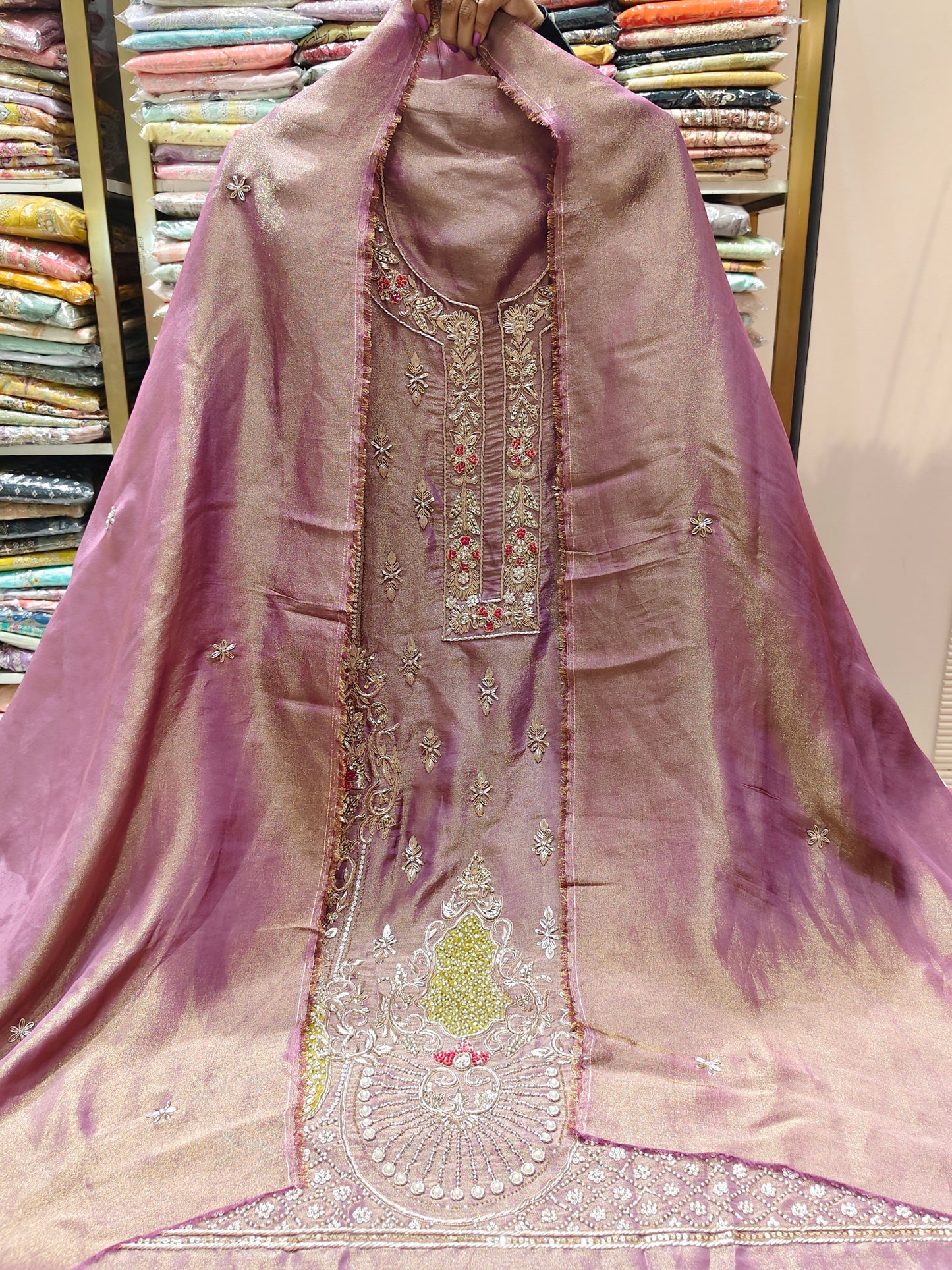 Wine Unstitched Suit
Tissue Suit Set
Dabka Work Suit
Patch Work Suit
Designer Festive Suit