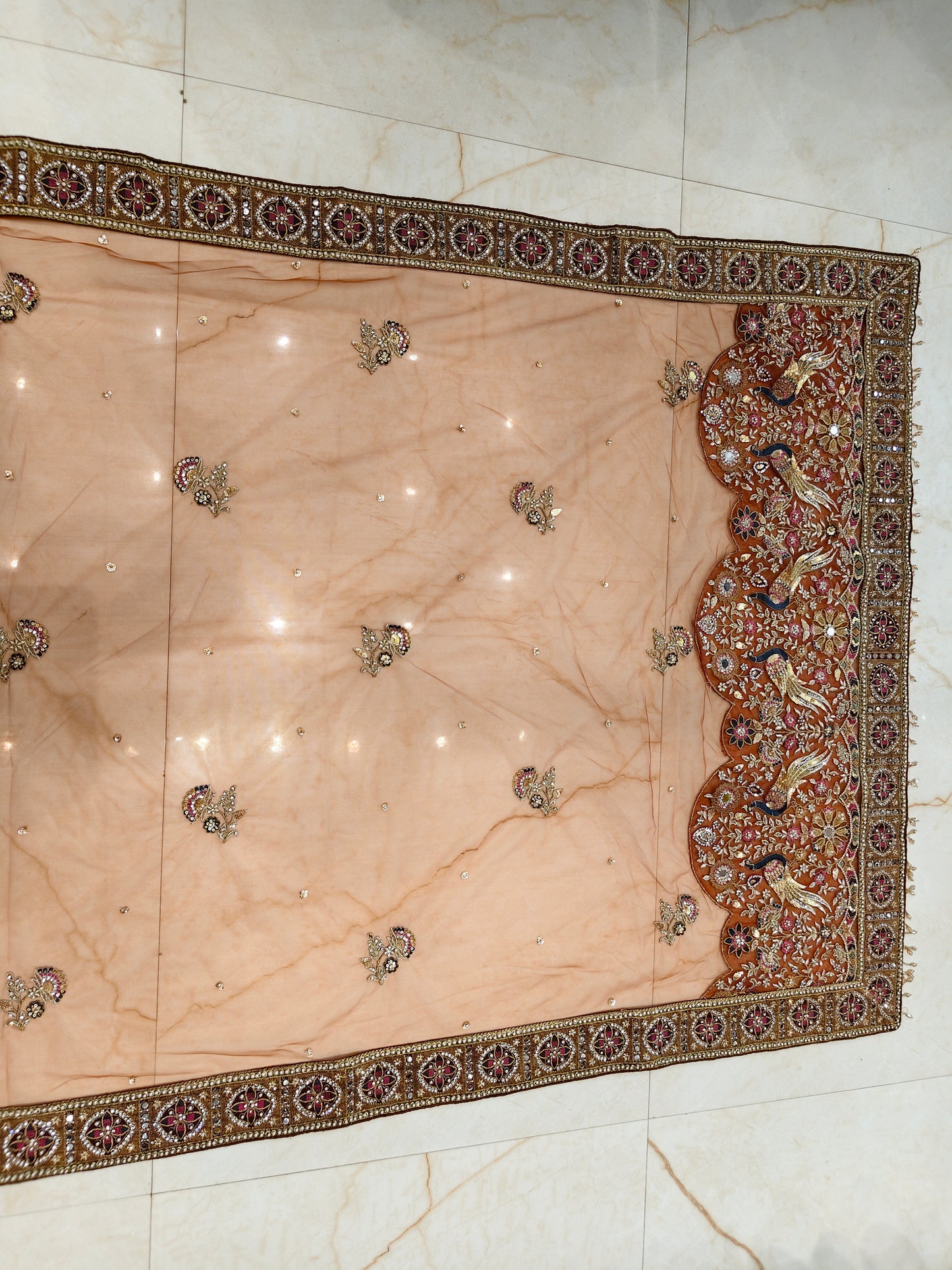 Rust Birds Motif Saree