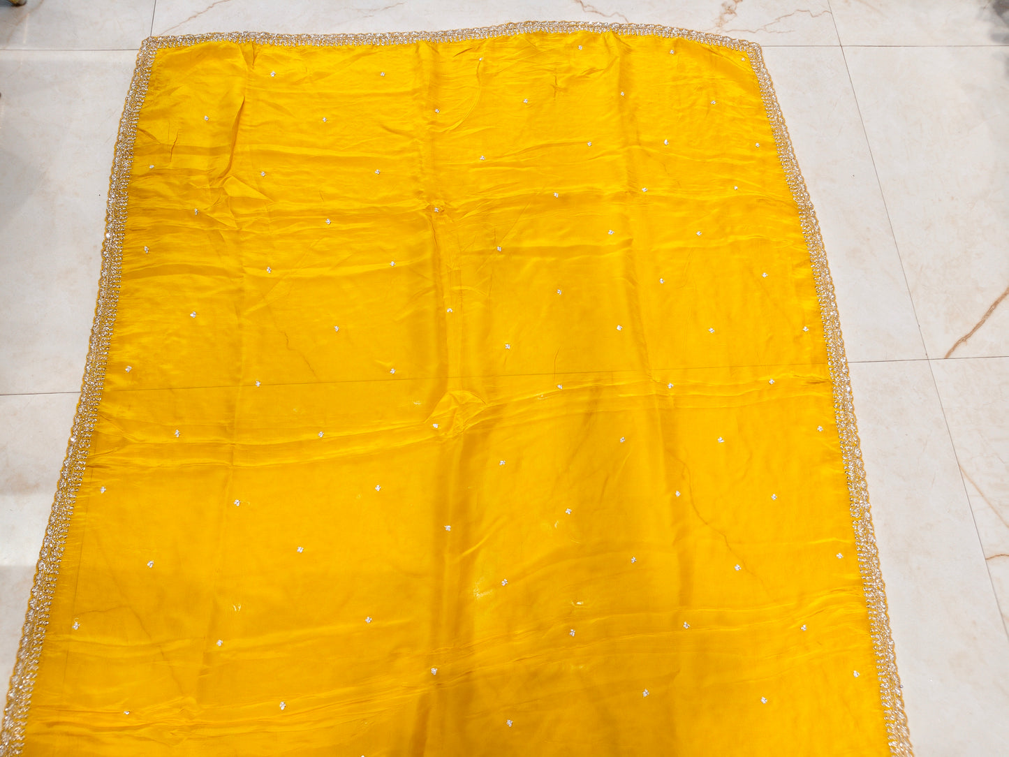 Yellow Sequins & Zari Work Crepe Saree with Readymade Blouse