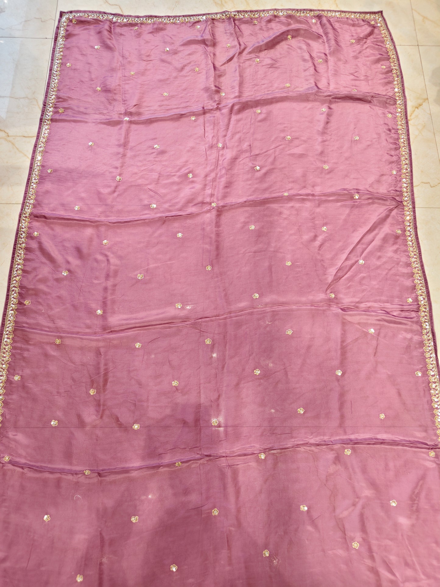 Lavender Kutdana Work Crepe Saree with Readymade Blouse