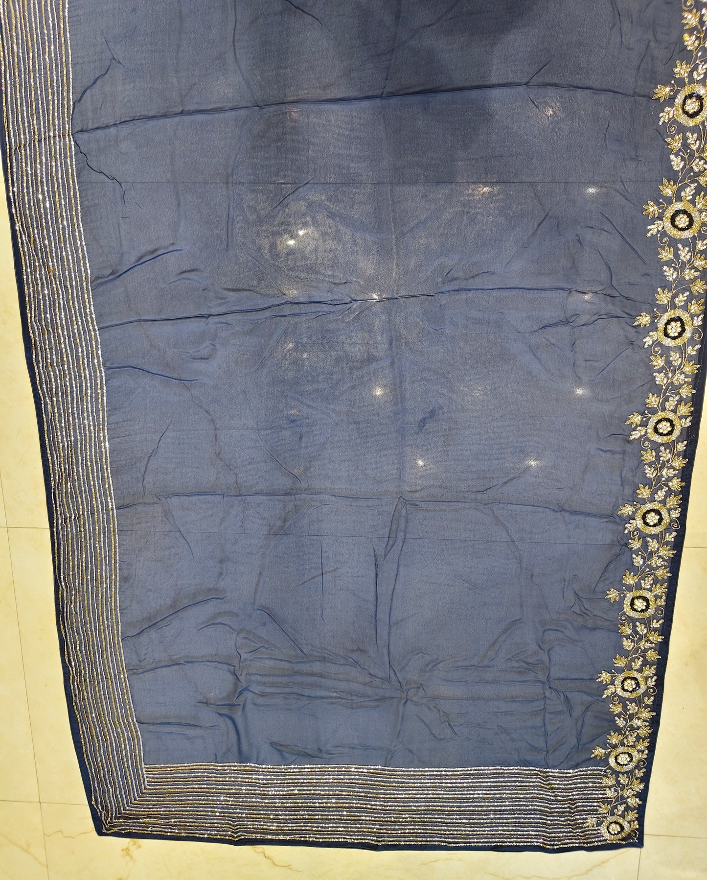 Blue Crepe Saree