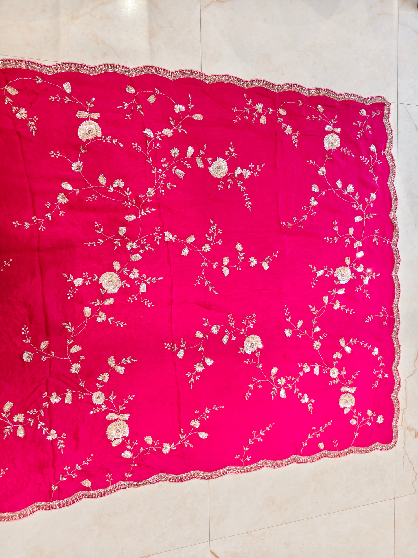 Rani Pink Chinon Saree