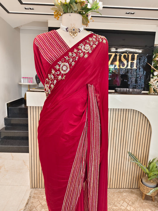 Maroon Chinon Saree