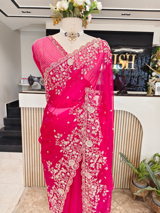 Rani Pink Organza Saree