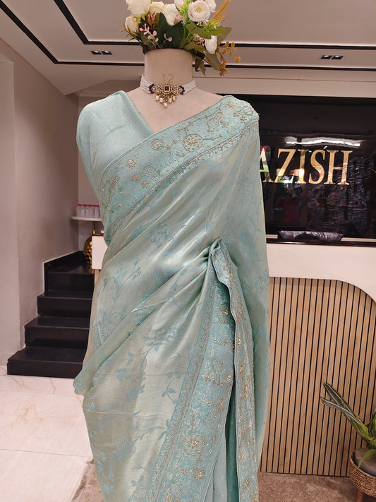 Sea Green Linen Saree