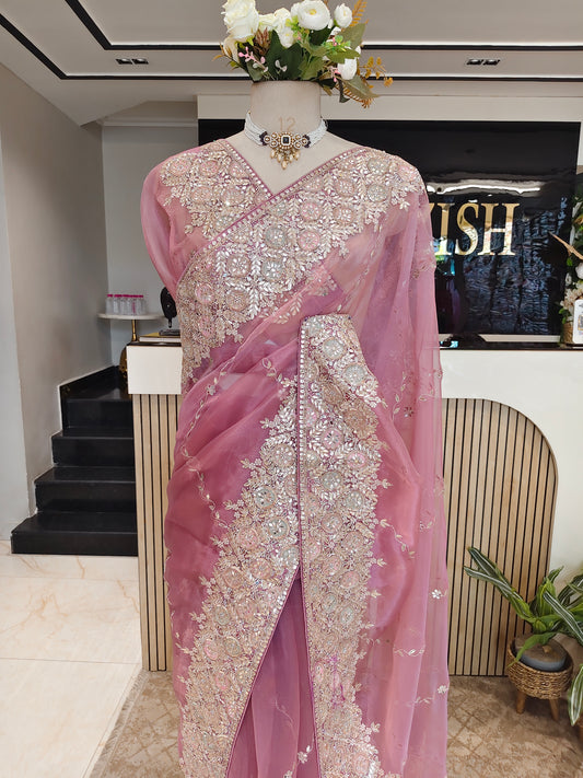 Lavender Glass Tissue Saree