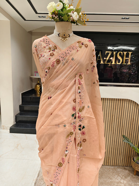 Peach Organza Saree