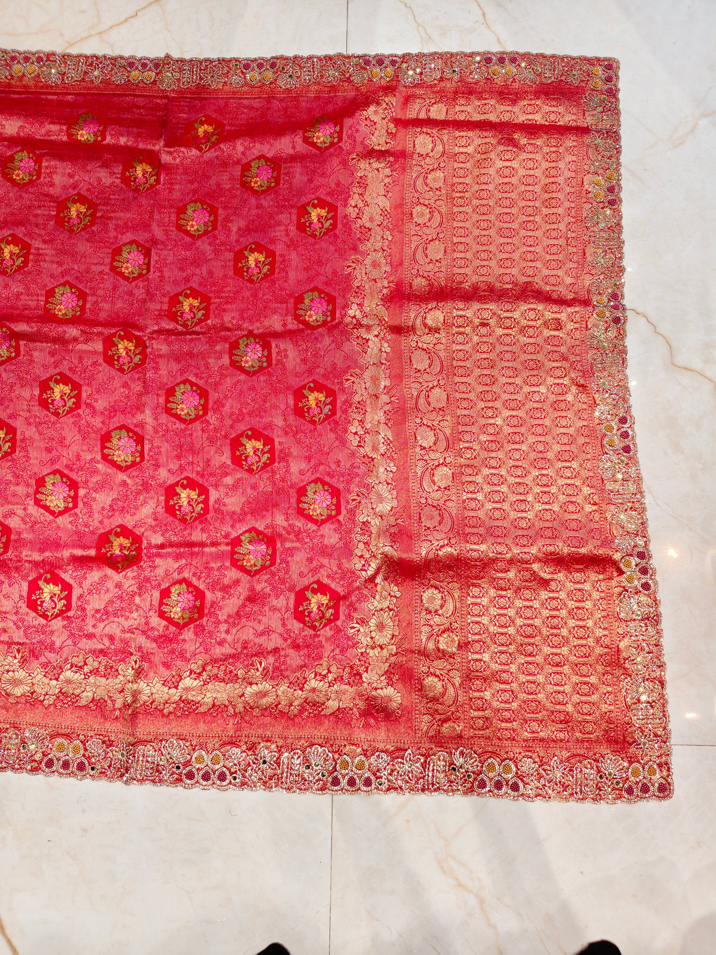 Red Crepe Saree