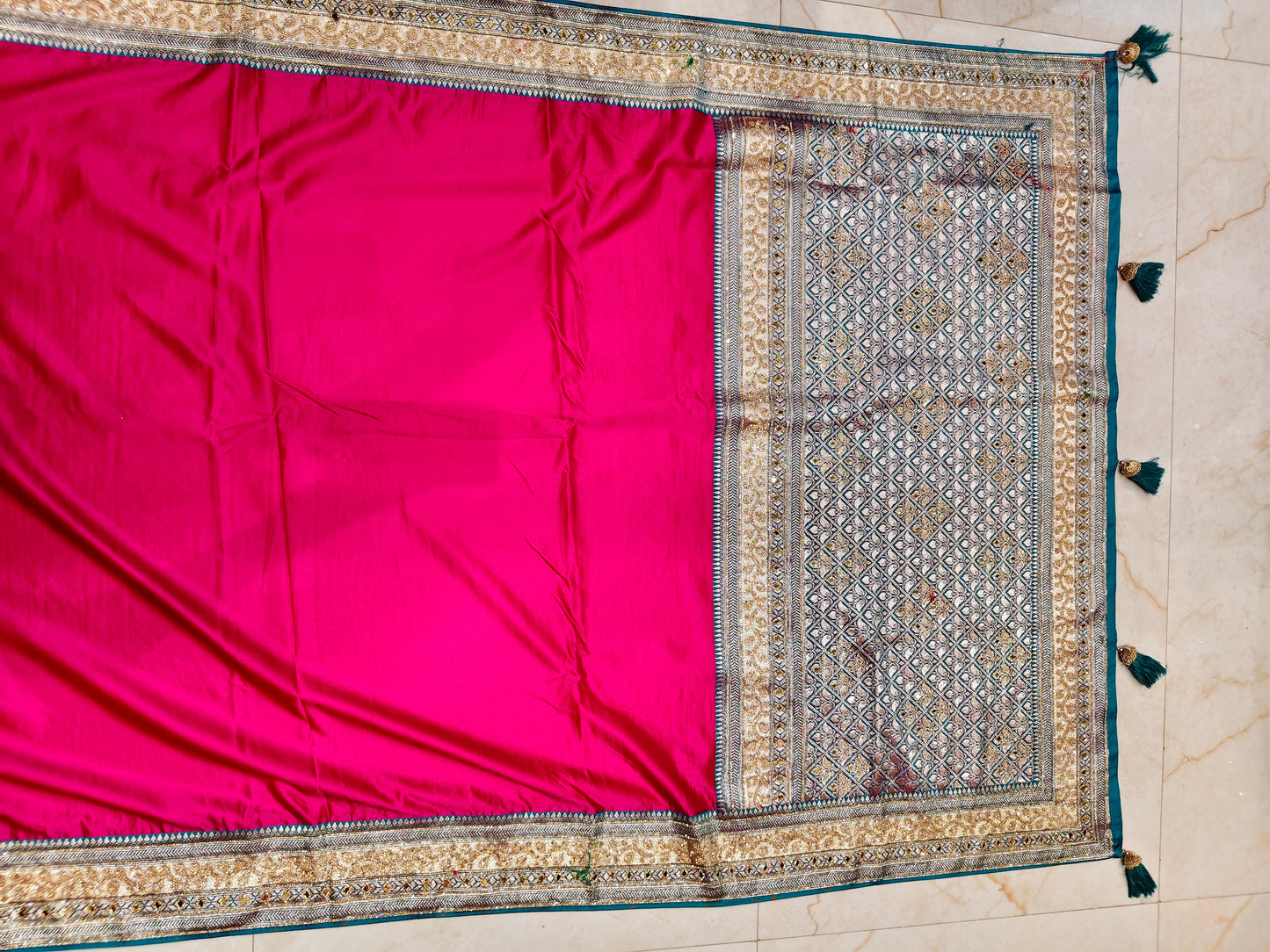 Rani Pink Rama Green Silk Saree