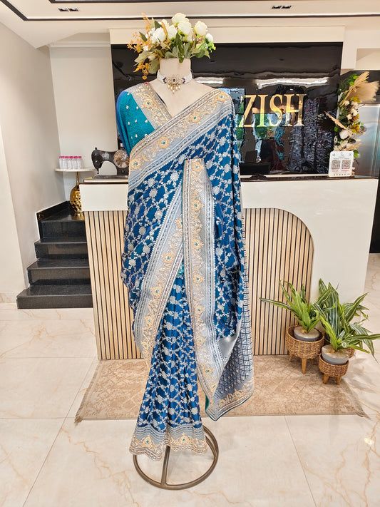 Teal Blue Silk Saree