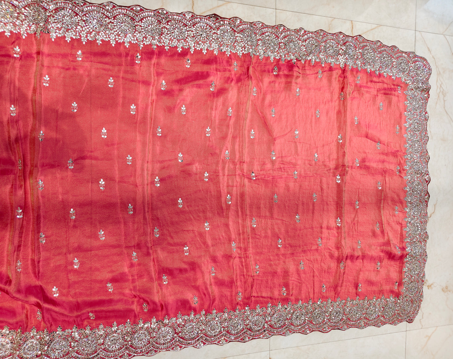 Carrot Pink & Wine Tissue Saree