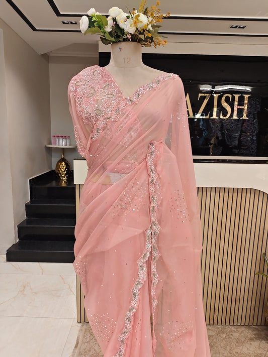 Peach Organza Saree