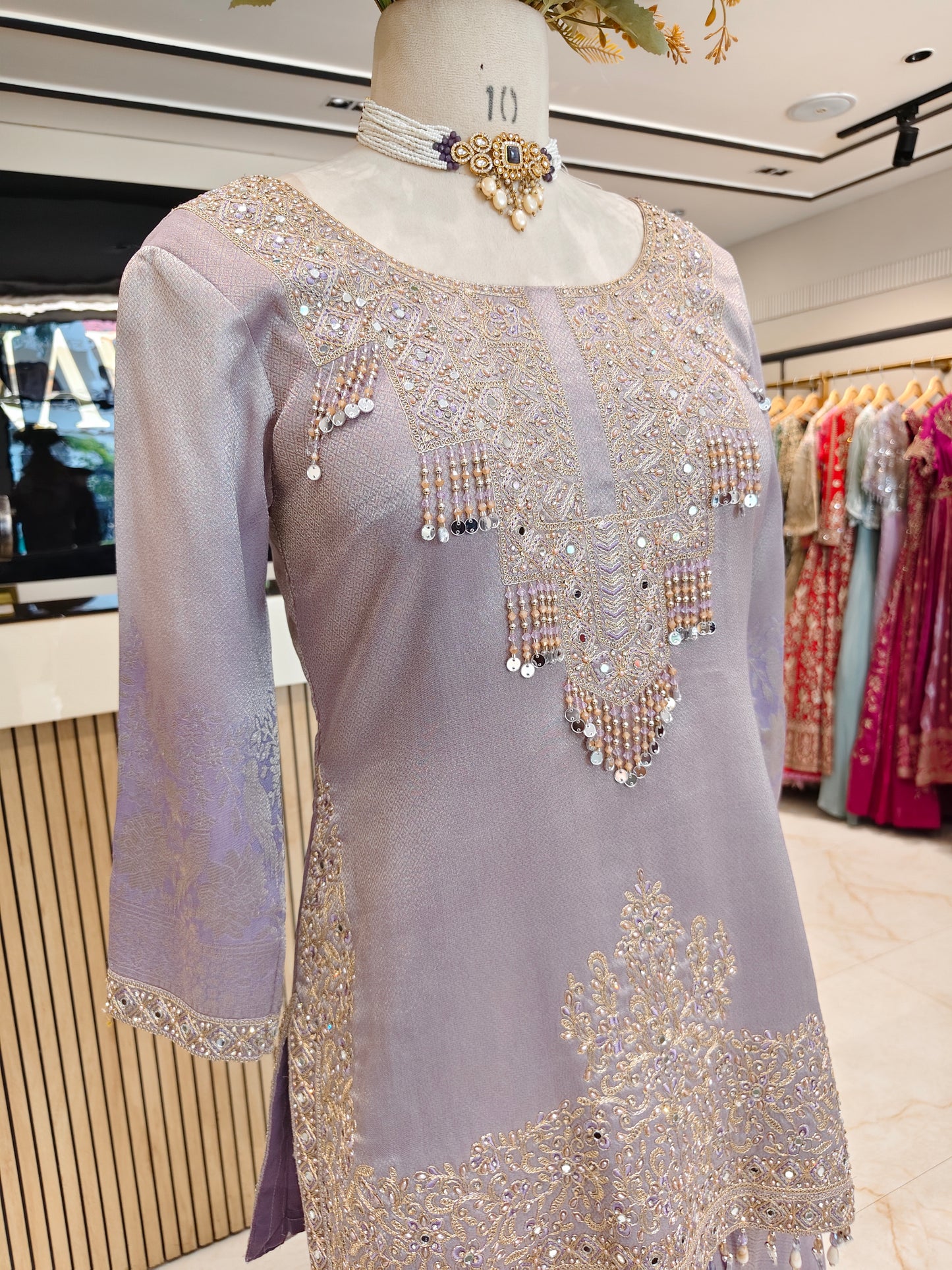 Lavender Jacquard Tissue Sharara Set