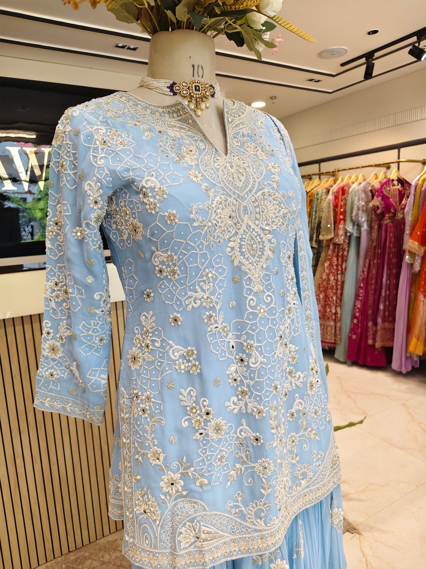 Sky Blue Georgette Sharara Set