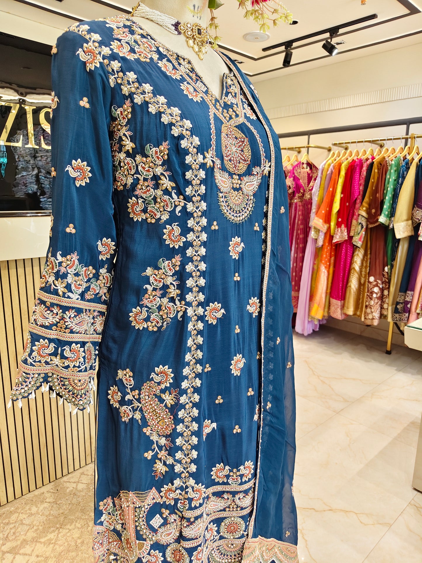 Navy Blue & Cream Kurta Farshi Salwar Set