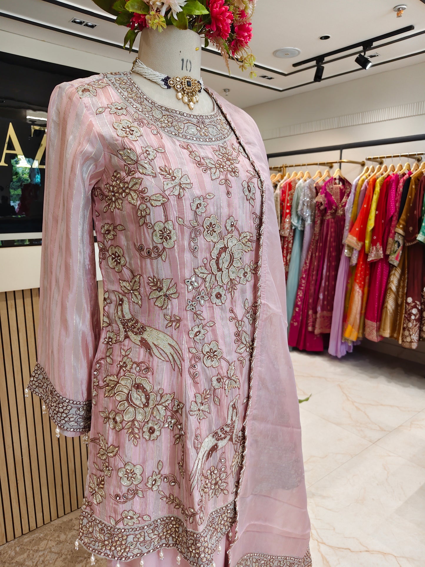 Onion Pink Tissue Farshi Salwar Set