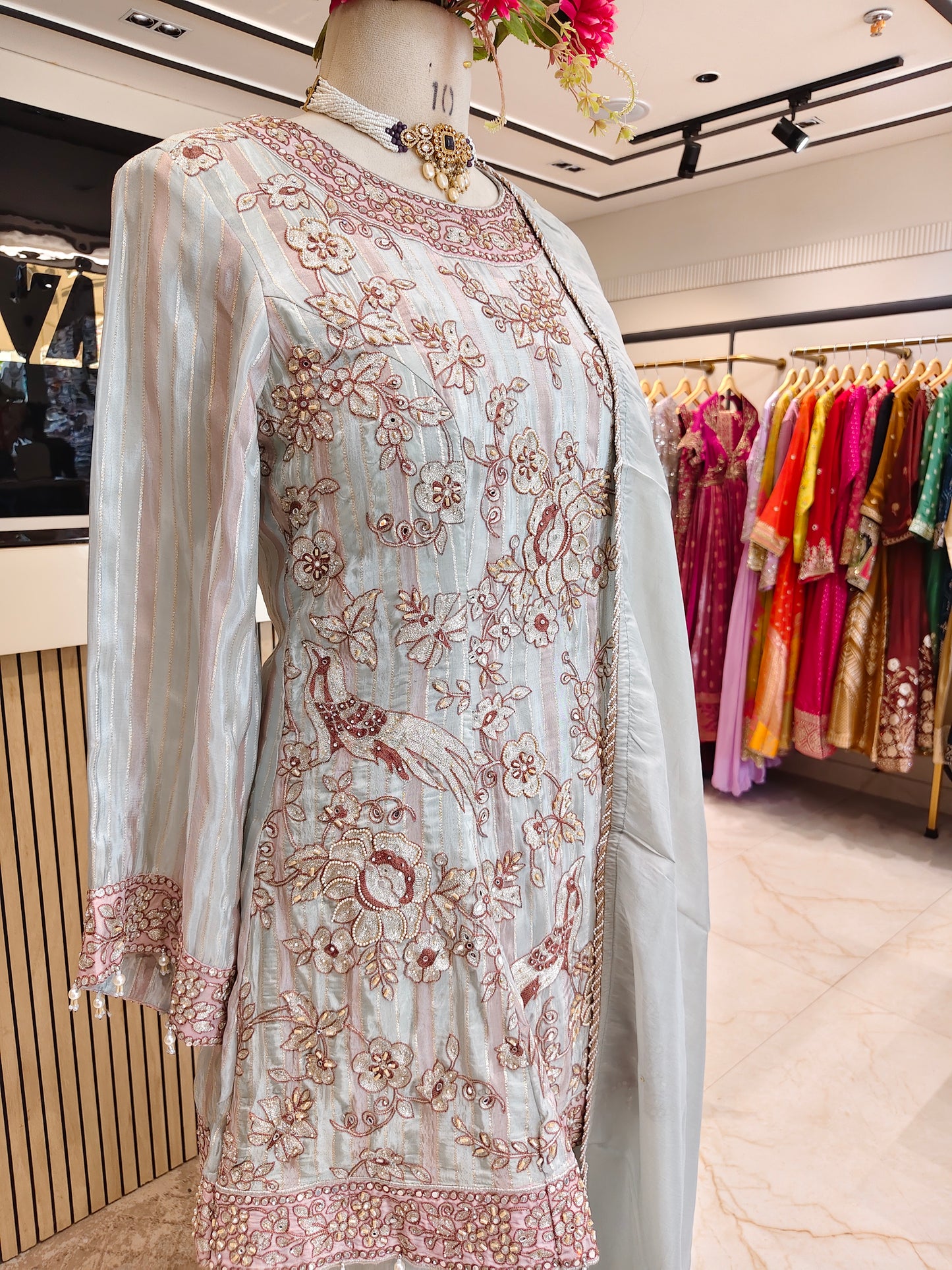 Grey Tissue Farshi Salwar Set