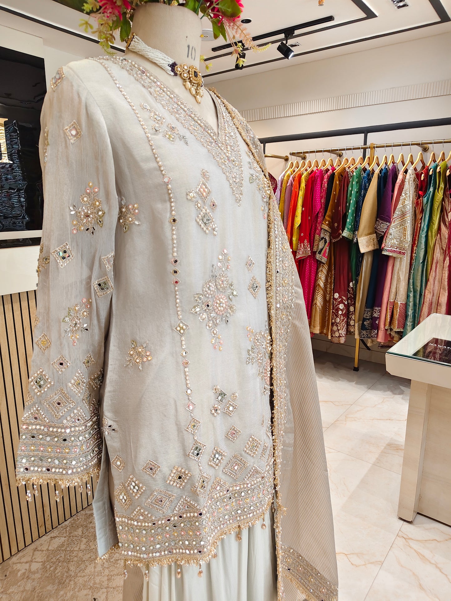 Grey Tissue Farshi Salwar Kurta Set