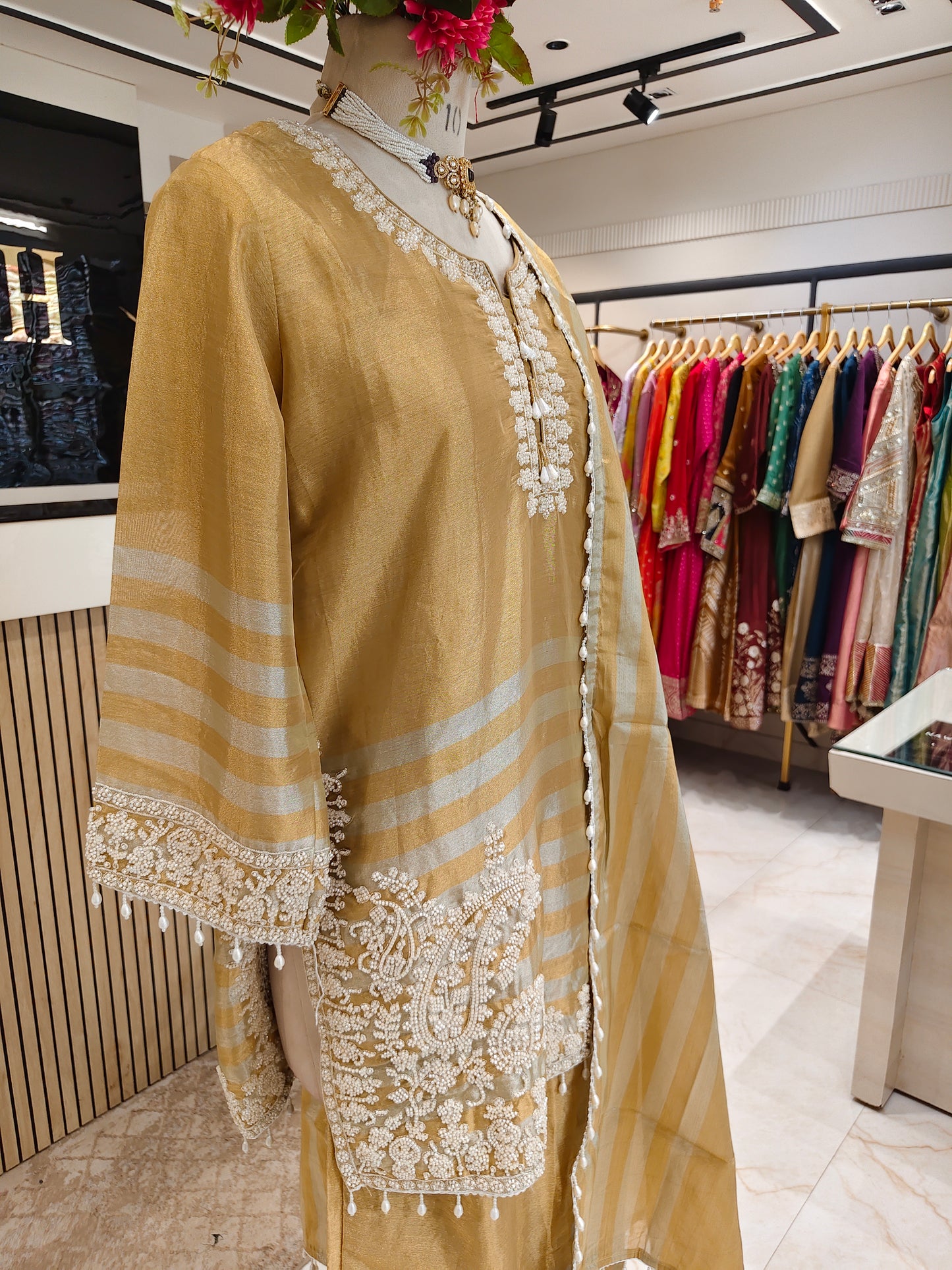 Golden Tissue Farshi Salwar Kurta Set
