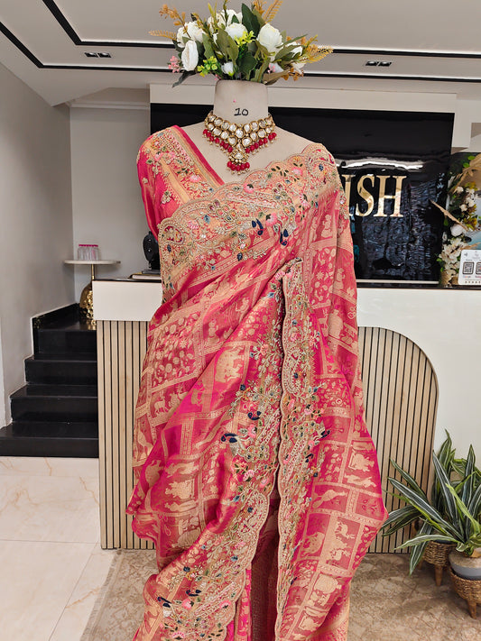 Rani Pink Tissue Saree