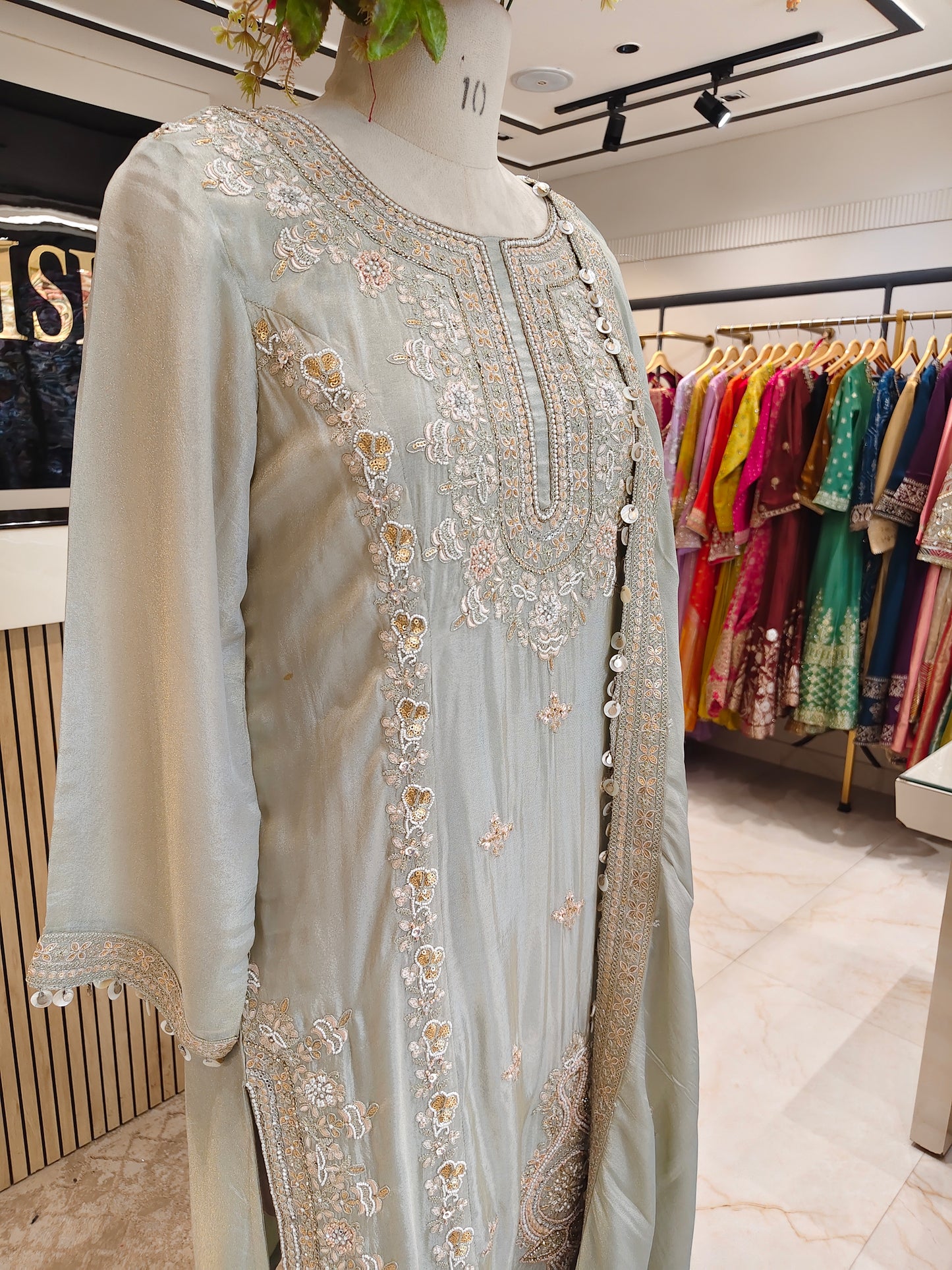 Pista Green Tissue Kurta Pants Set