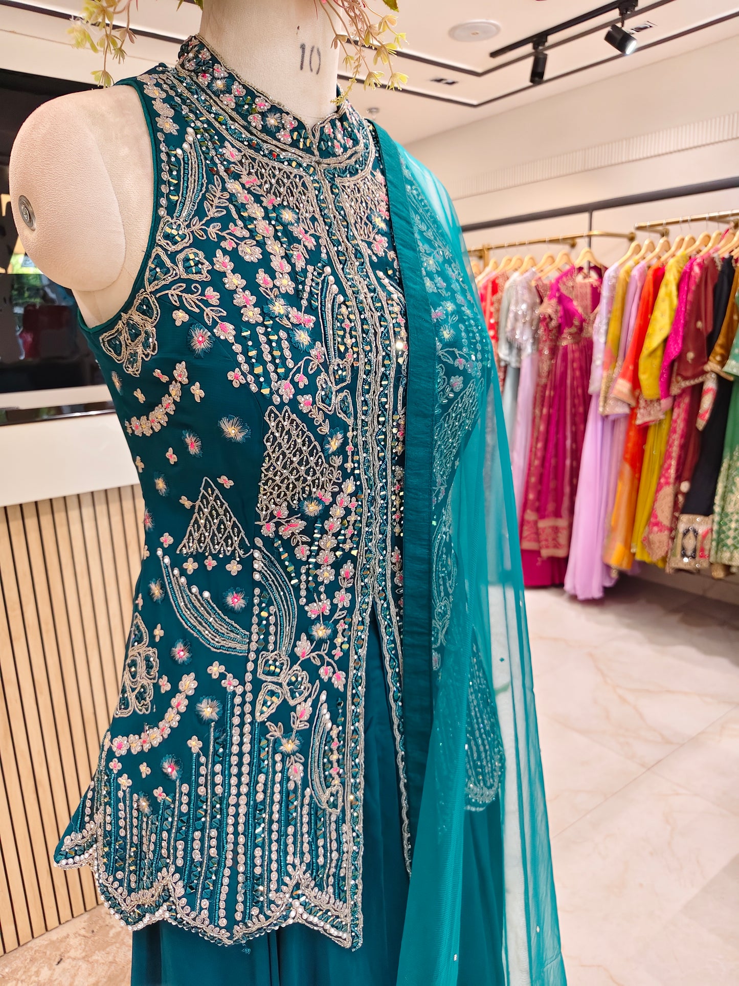 Rama Green Sleeveless Sharara Set