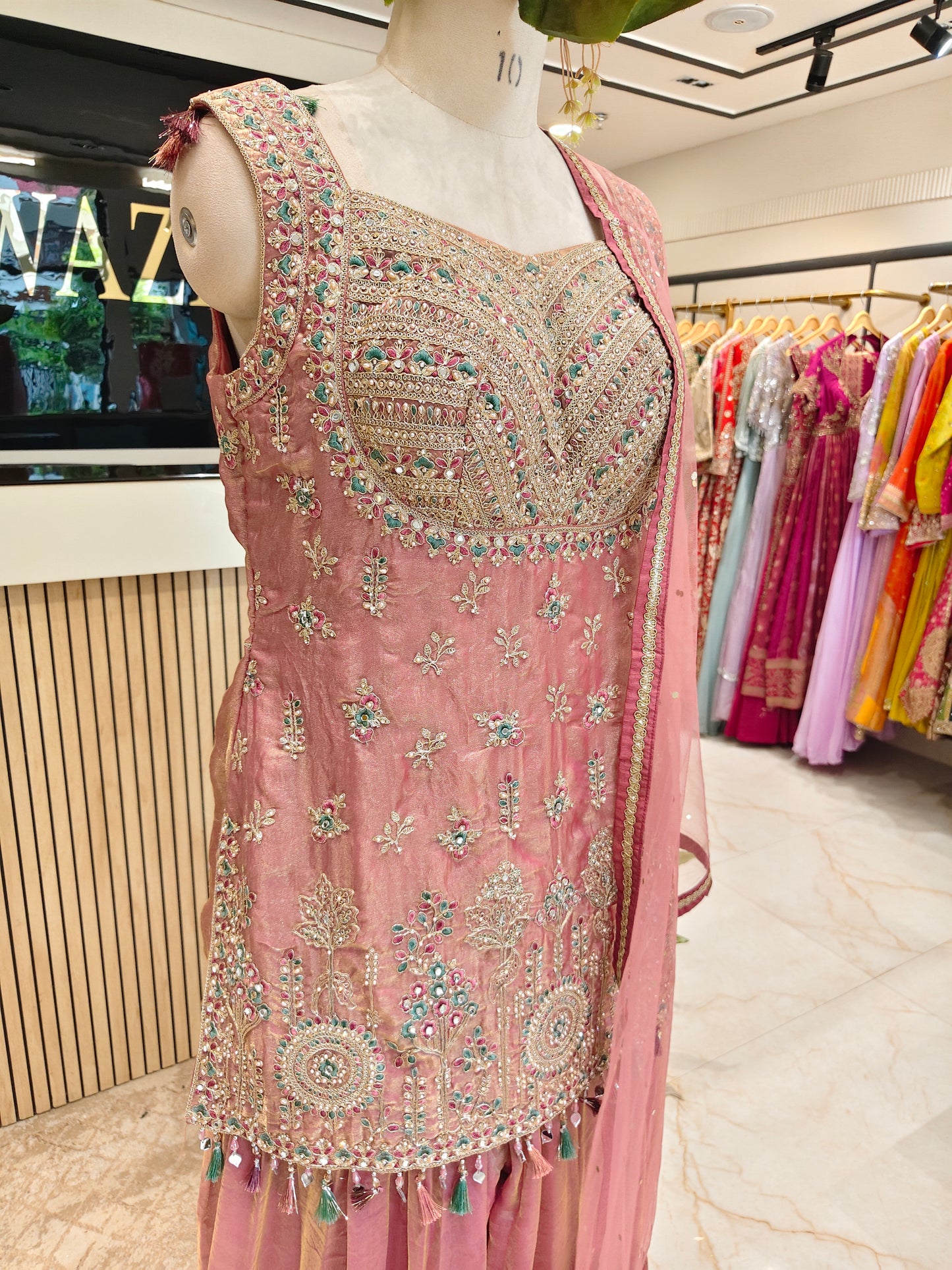 Onion Pink Fandy Tissue Sharara Set