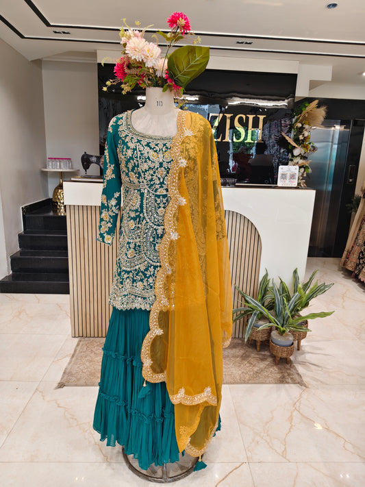 Green & Mustard Georgette Garara Set