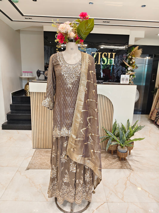 Grey Tissue Sharara Set