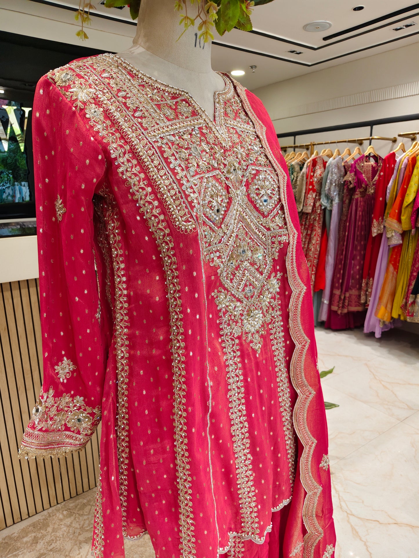 Carrot Pink Tissue Sharara Set