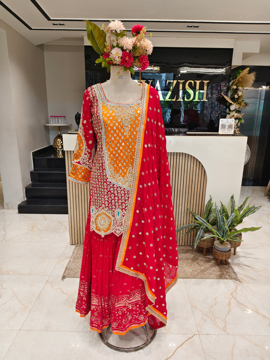 Red Georgette Garara Set