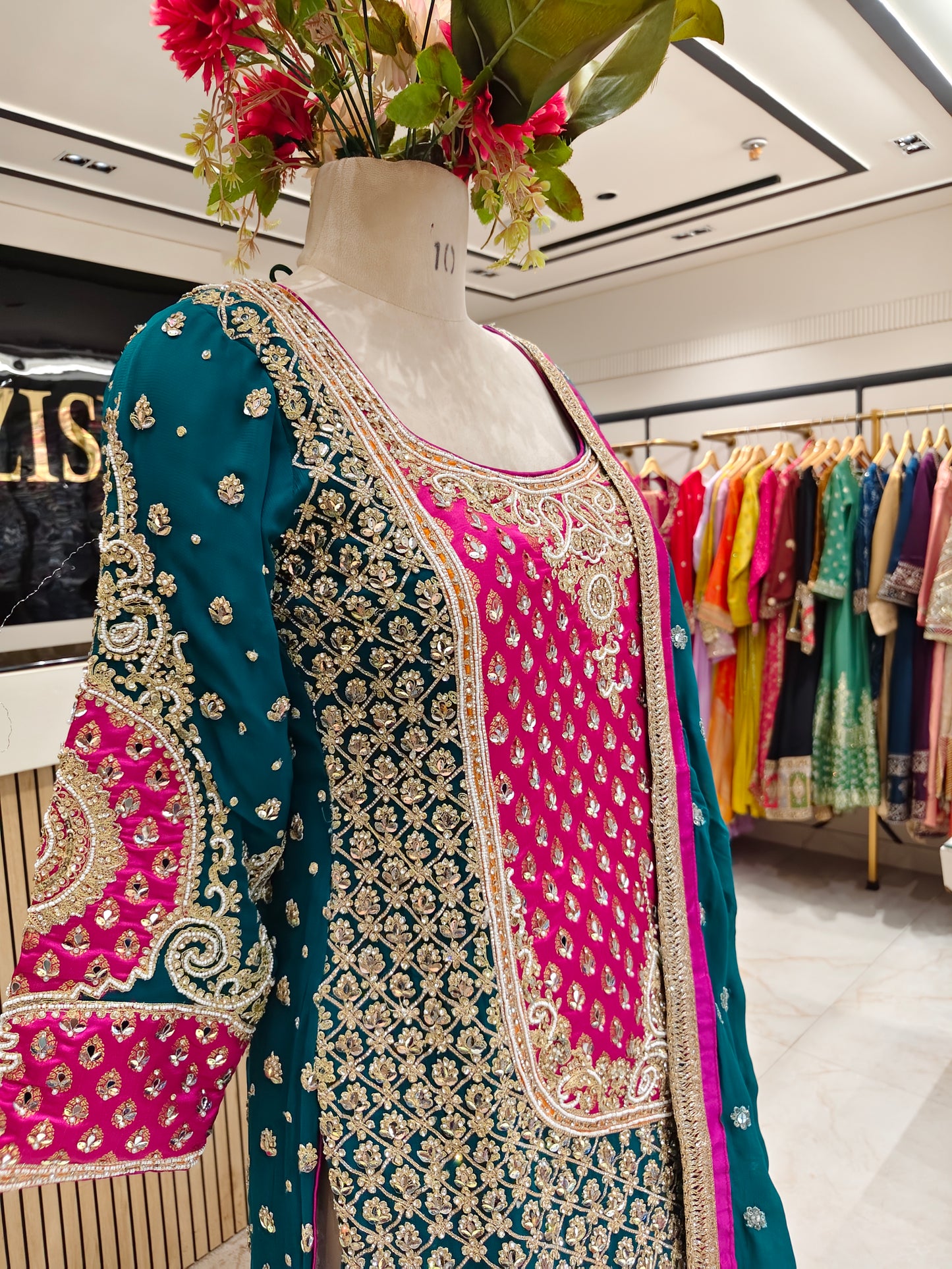 Rama Green & Pink Georgette Garara Set