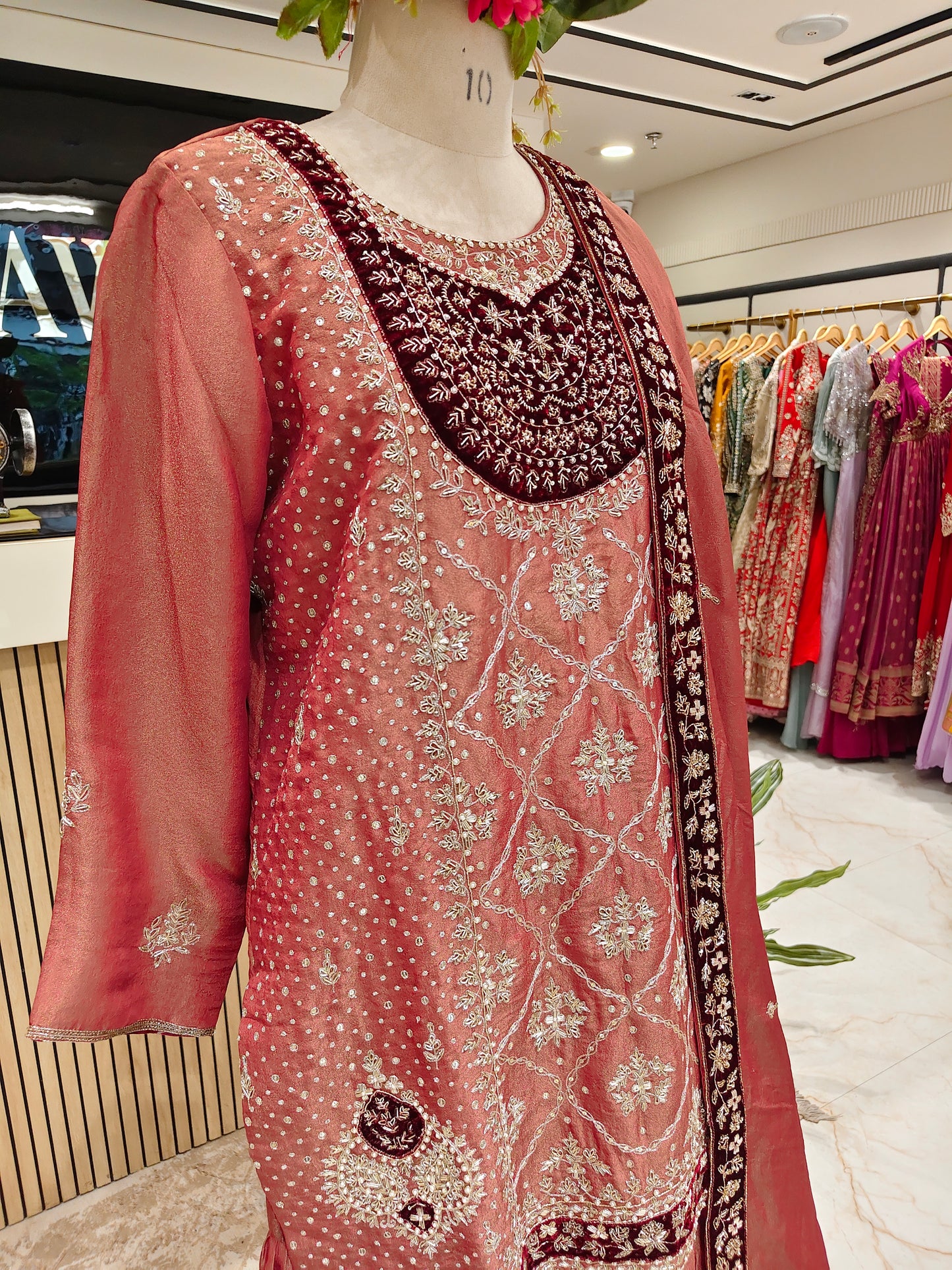Rust Tissue Kurta Garara Set