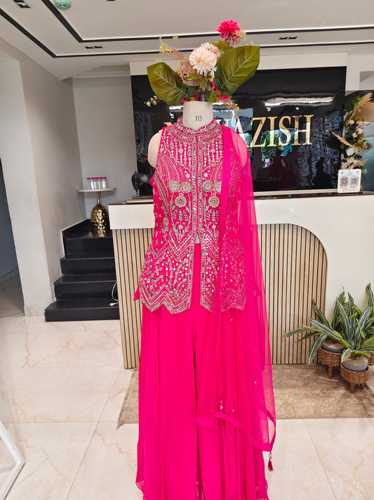 Hot Pink Georgette Kurta Sharara Set