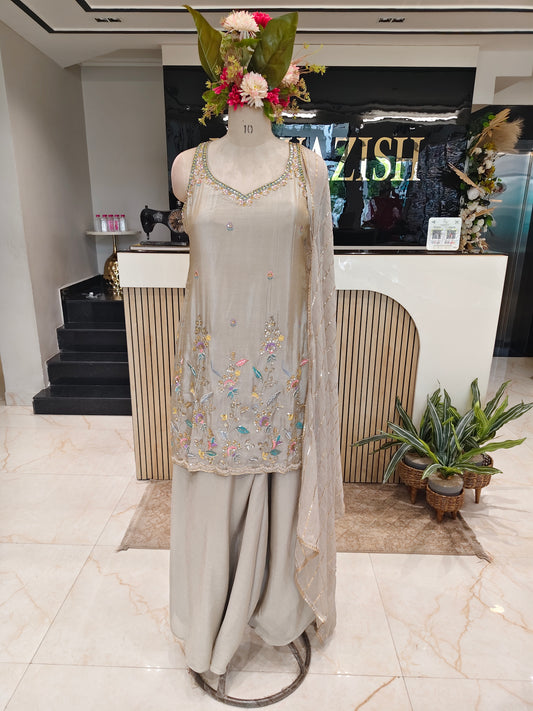 Golden Tissue Sharara Set