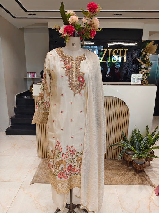 Golden Tissue Kurta Pants Set