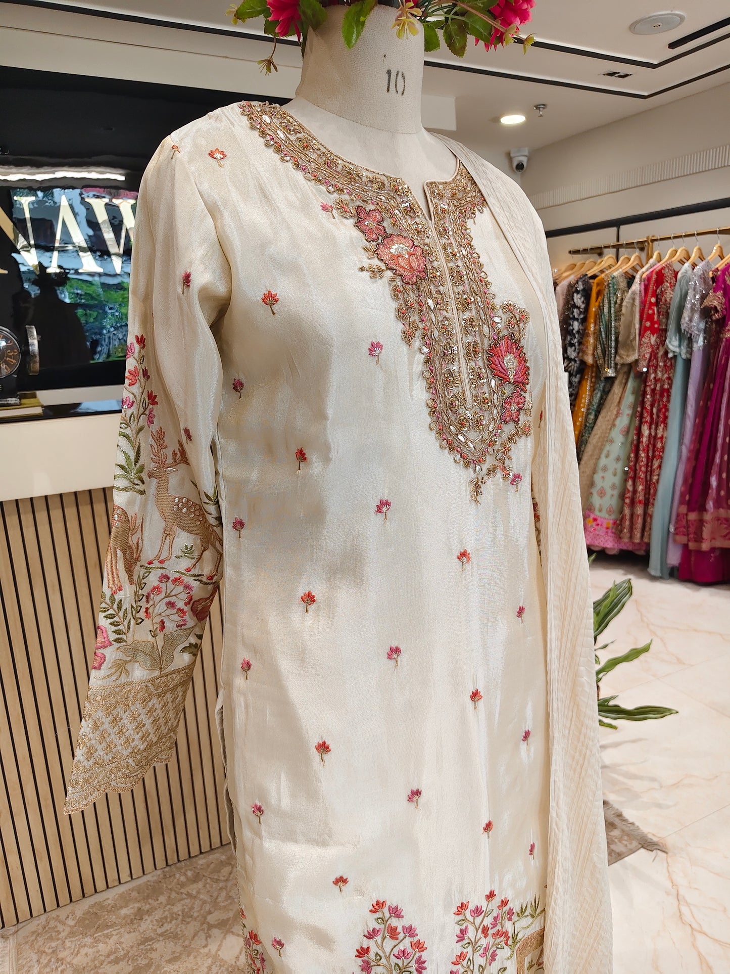 Golden Tissue Kurta Pants Set