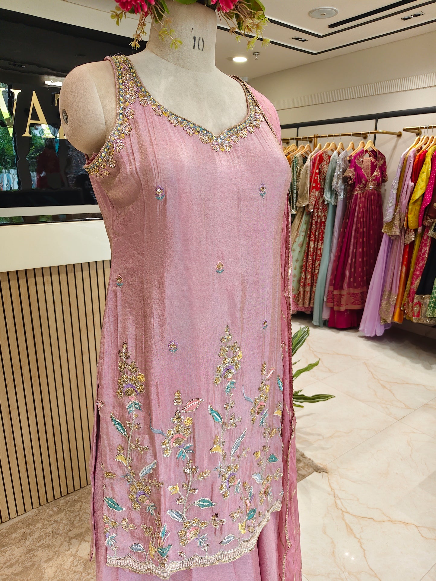 Onion Pink Tissue Sharara Set