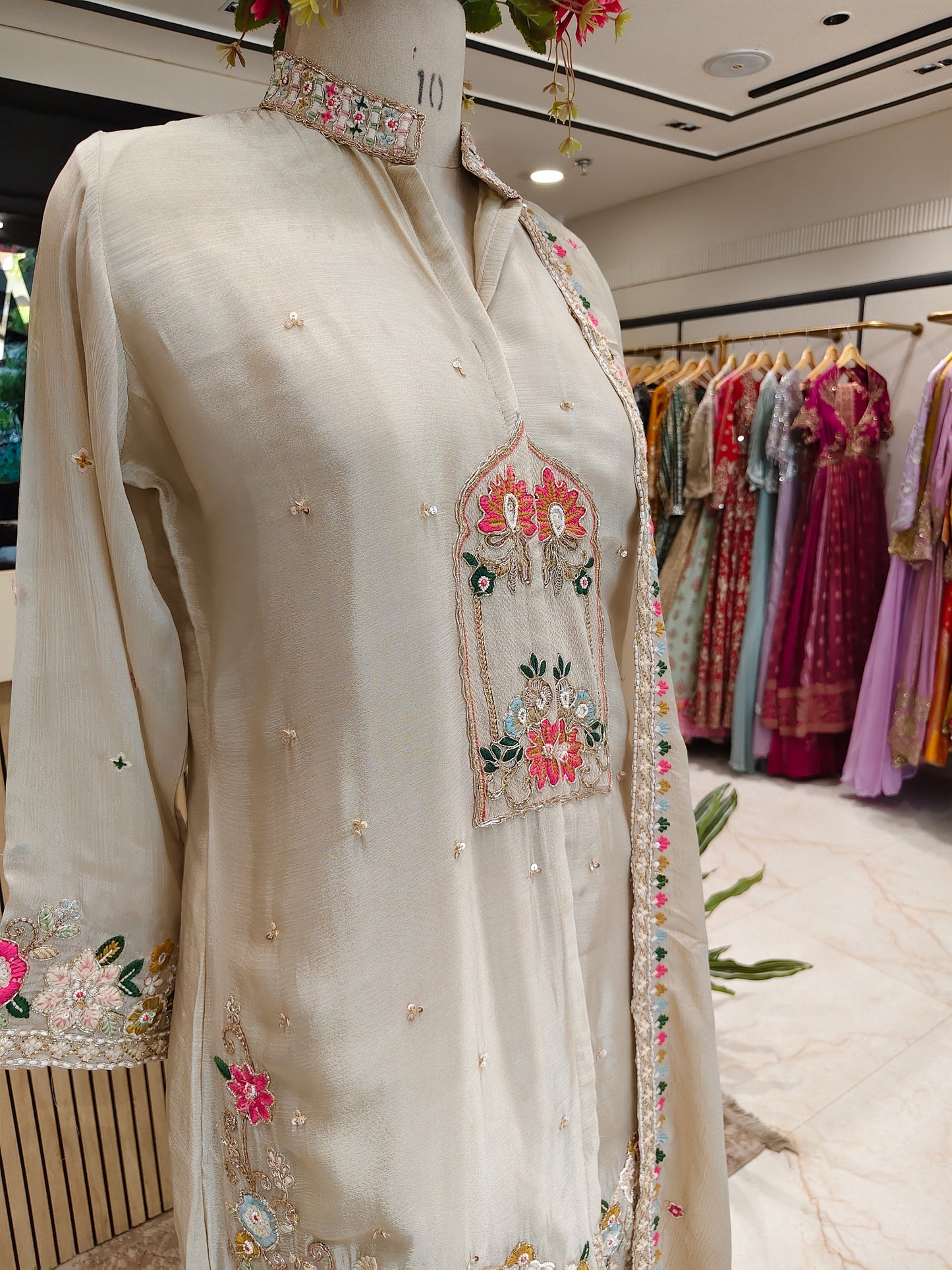 Beige Chinon Kurta Pant Set