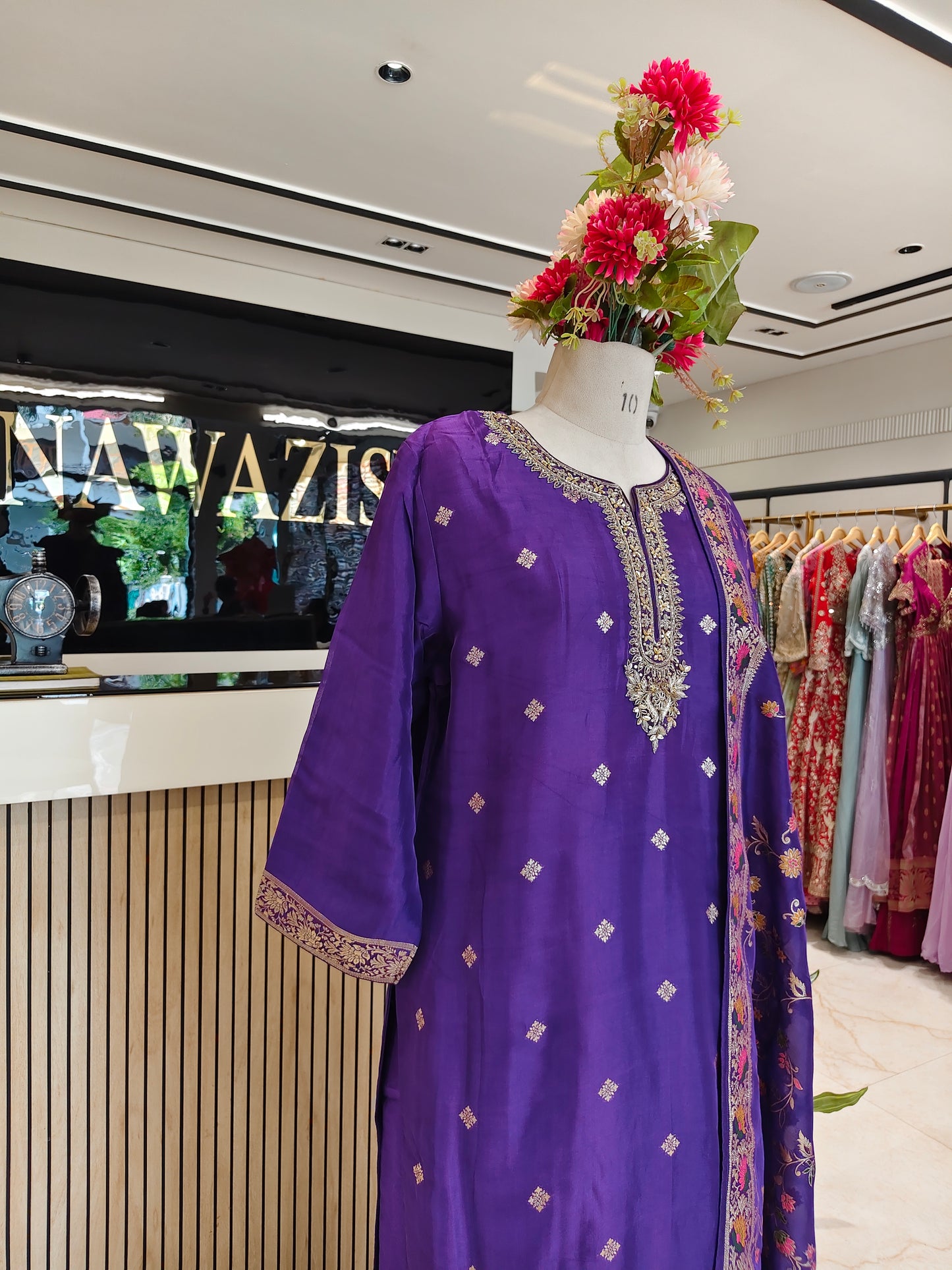 Purple Upara Silk Farshi Salwar Set