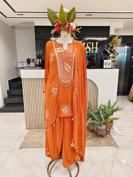 Rust Georgette Sharara Set