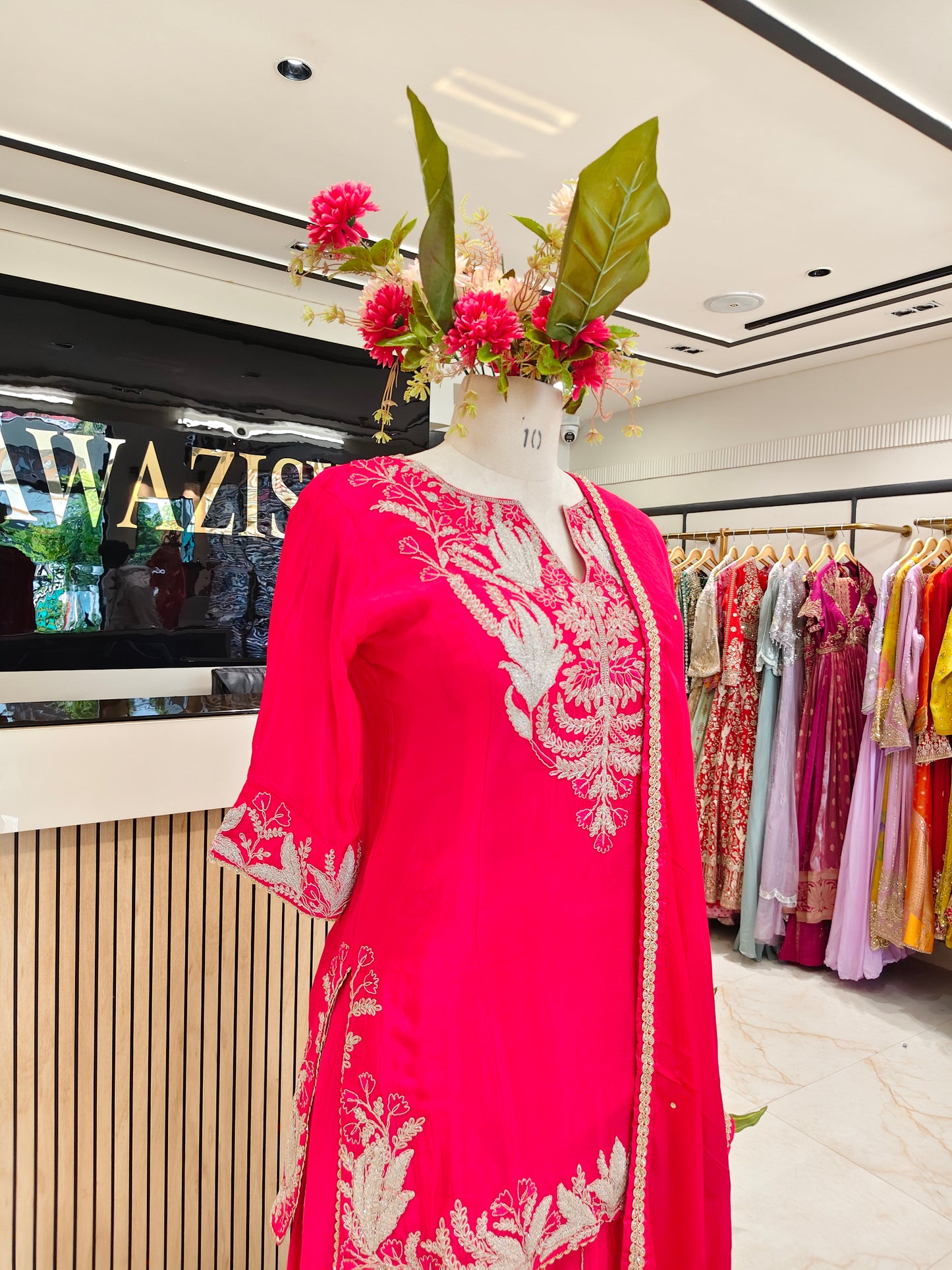 Red Chinon Sharara Set