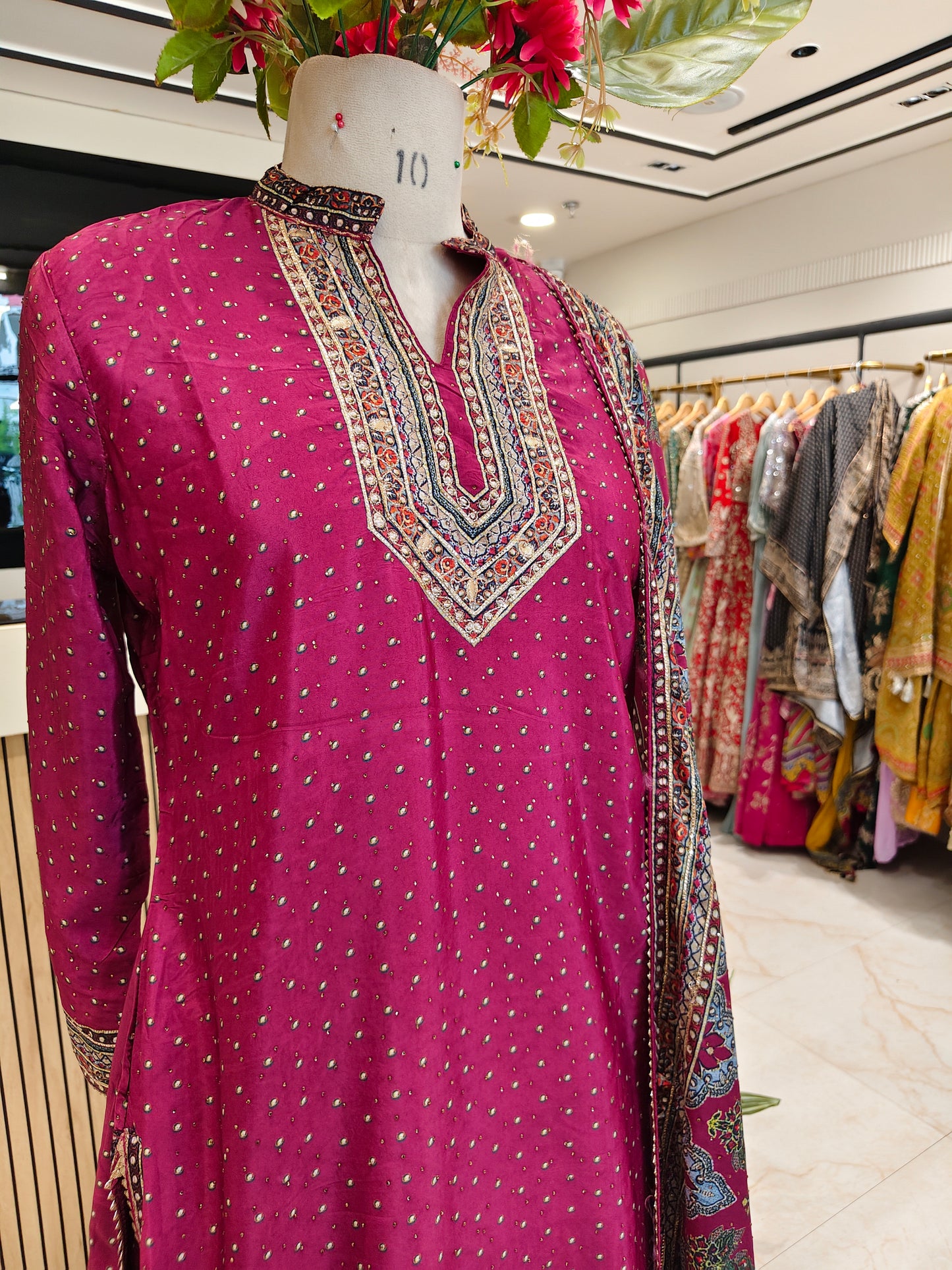 Wine Crepe Sharara Set