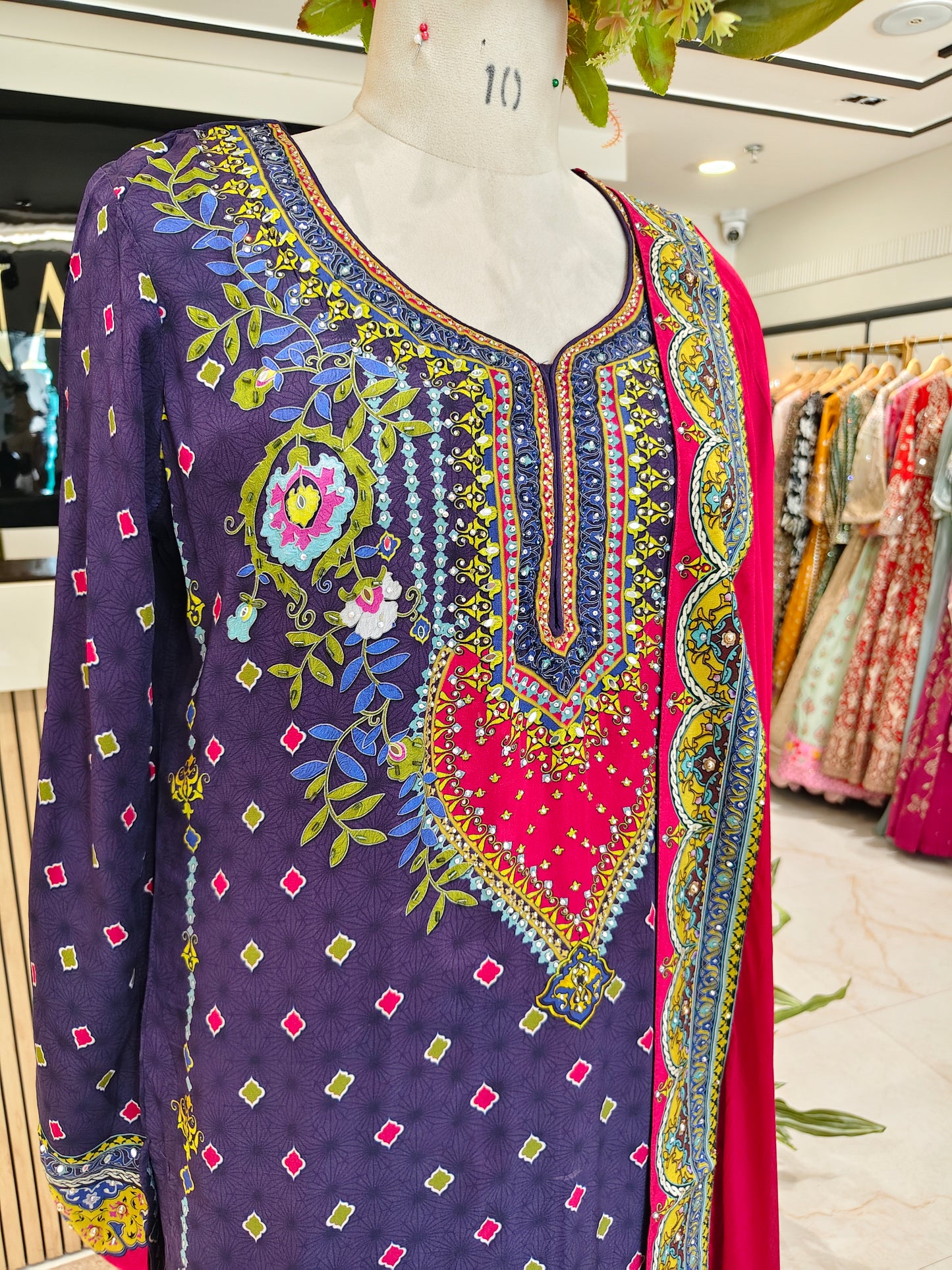 Purple & Red Crepe Sharara Set