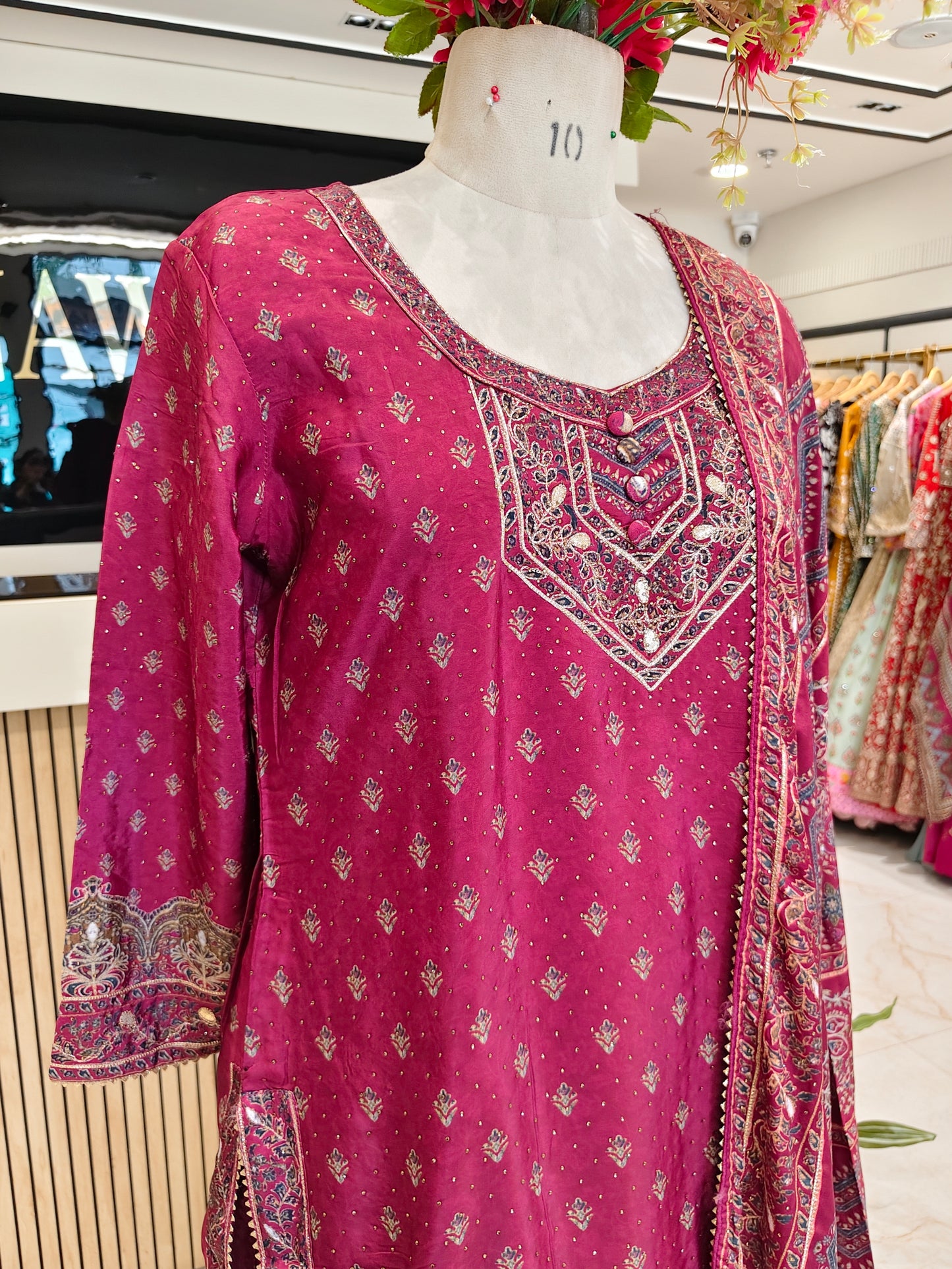 Wine Crepe Sharara Set