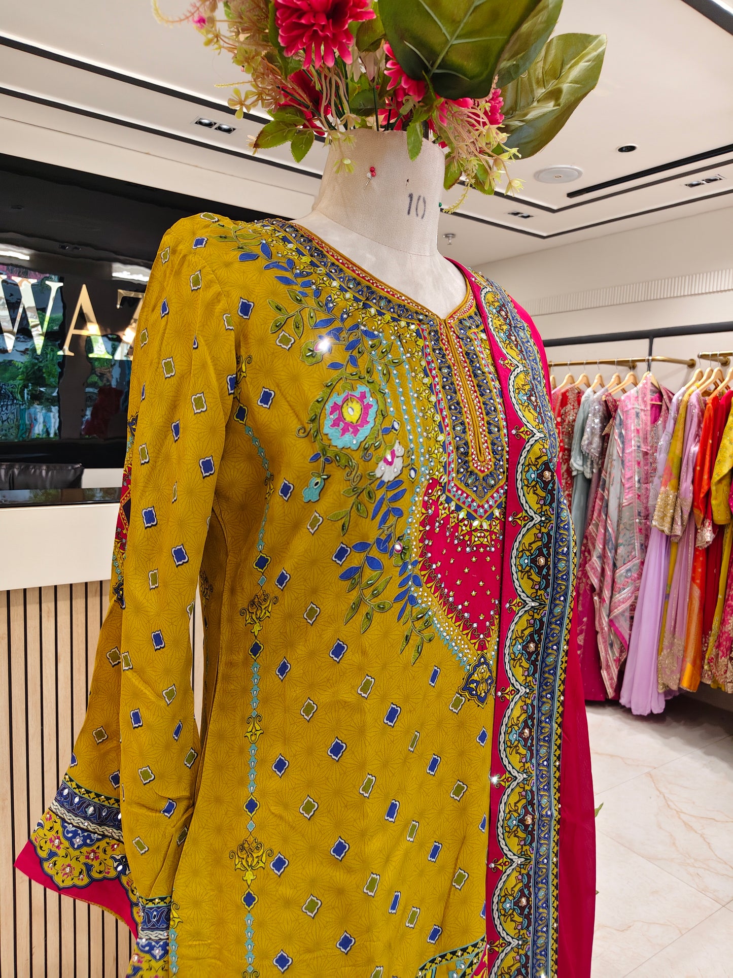 Yellow & Red Crepe Sharara Set